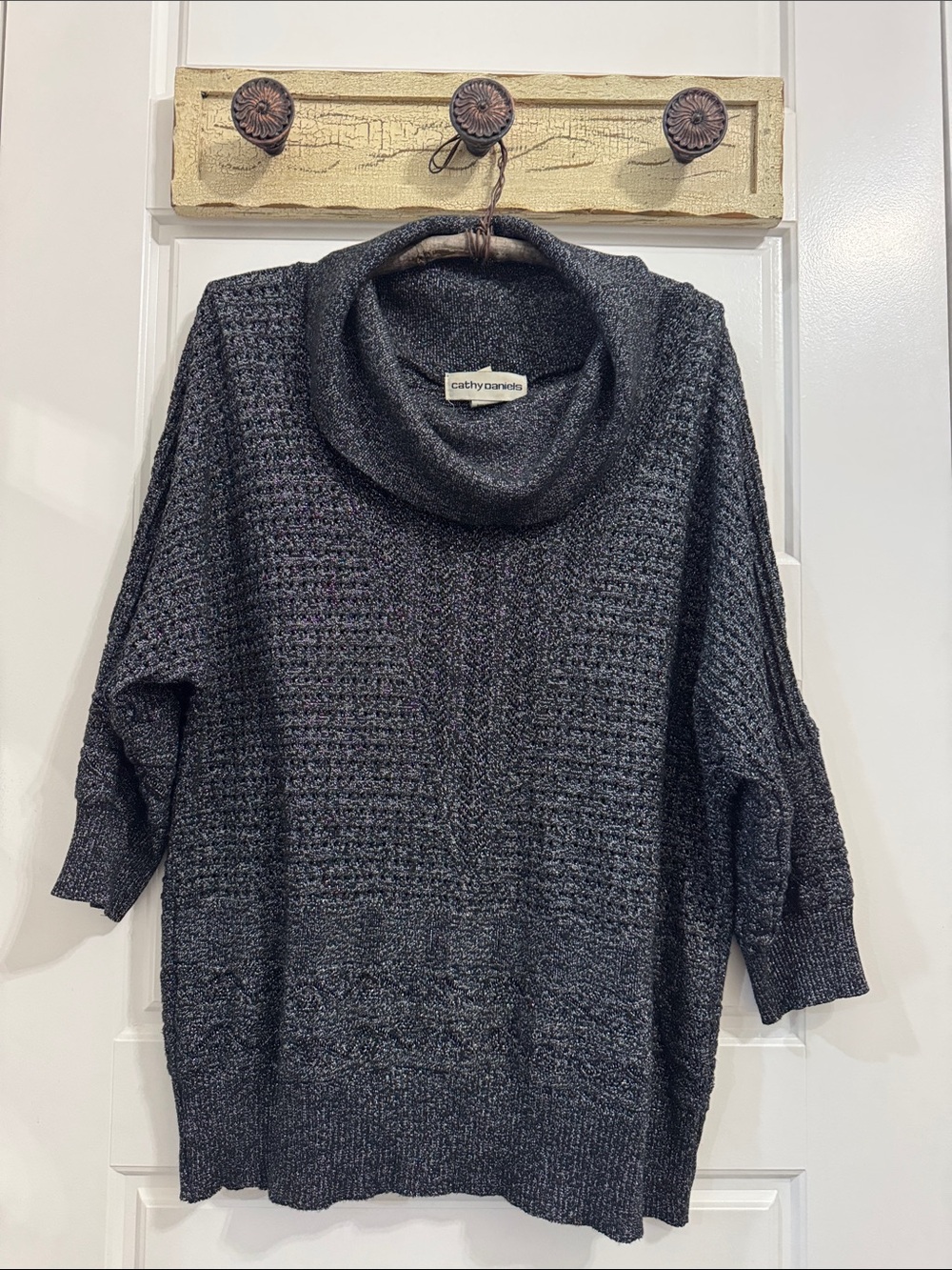 Cathy Daniels Charcoal Cowl Neck Textured sparkly Sweater